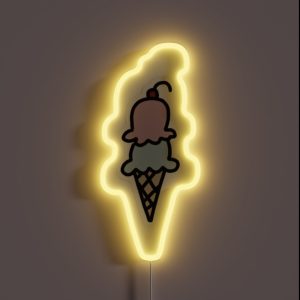 Tiny Simple Ice Cream Drawing Colorful RGB Neon Sign