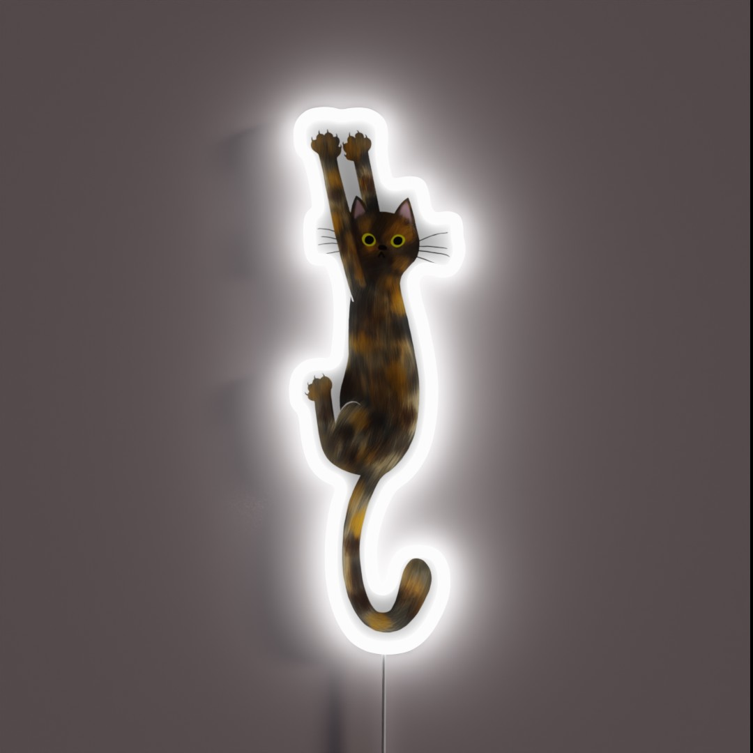 Tortoise Shell Cat Hanging On Tortie Cat With RGB Neon Sign Tortoise Shell Cat Hanging On Tortie Cat With RGB Neon Sign