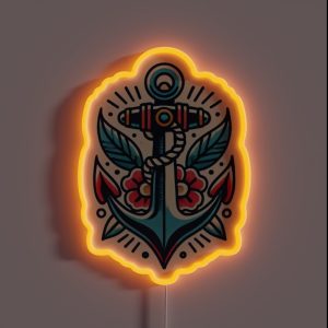Traditional Anchor Tattoo Design RGB Neon Sign Traditional Anchor Tattoo Design RGB Neon Sign