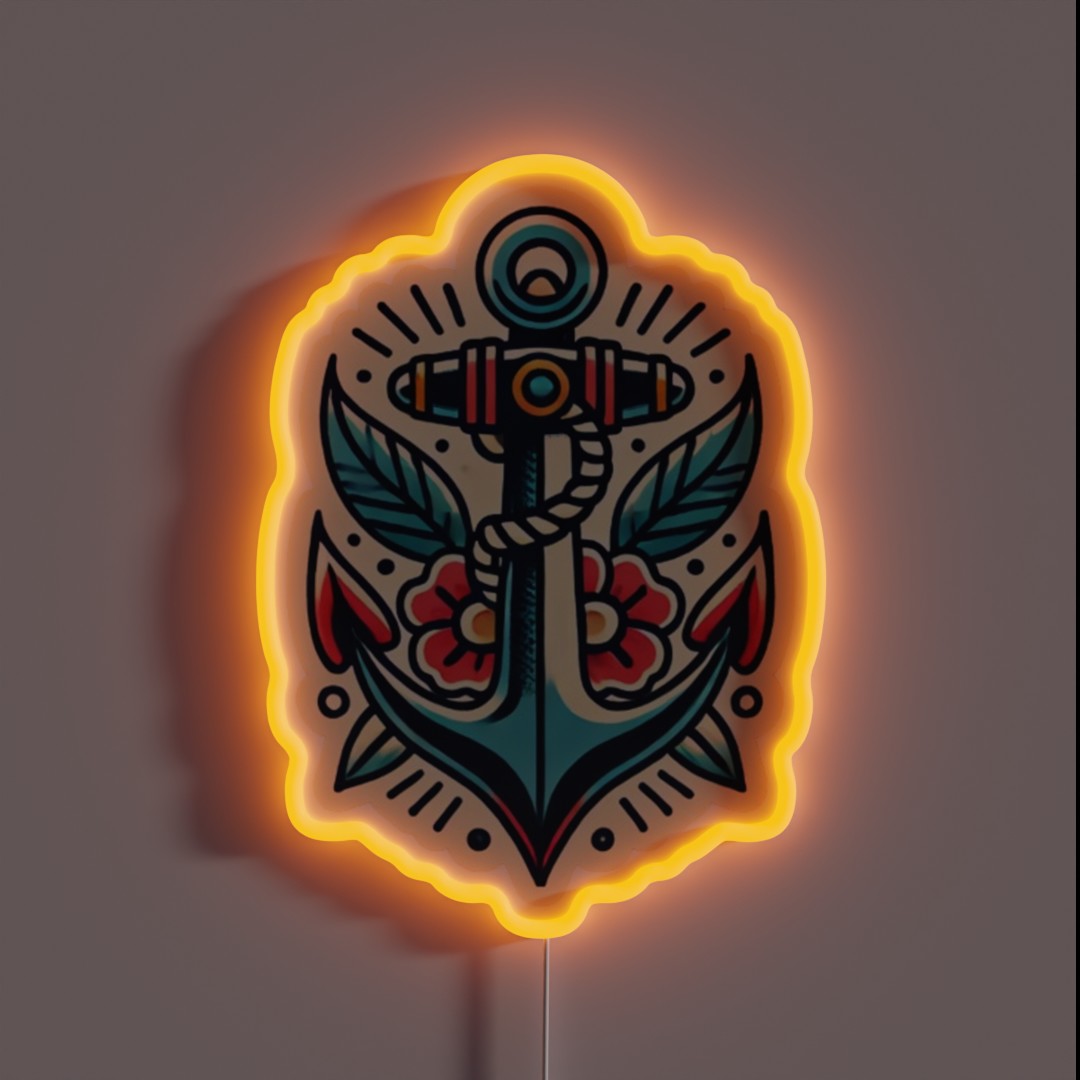 Traditional Anchor Tattoo Design RGB Neon Sign Traditional Anchor Tattoo Design RGB Neon Sign