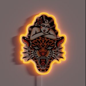 Traditional Beautiful Lady With Tiger Tattoo RGB Neon Sign Traditional Beautiful Lady With Tiger Tattoo RGB Neon Sign