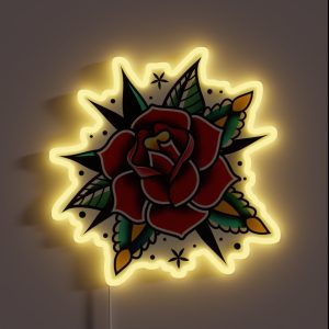 Traditional Old School Tattoo Rose RGB Neon Sign Traditional Old School Tattoo Rose RGB Neon Sign
