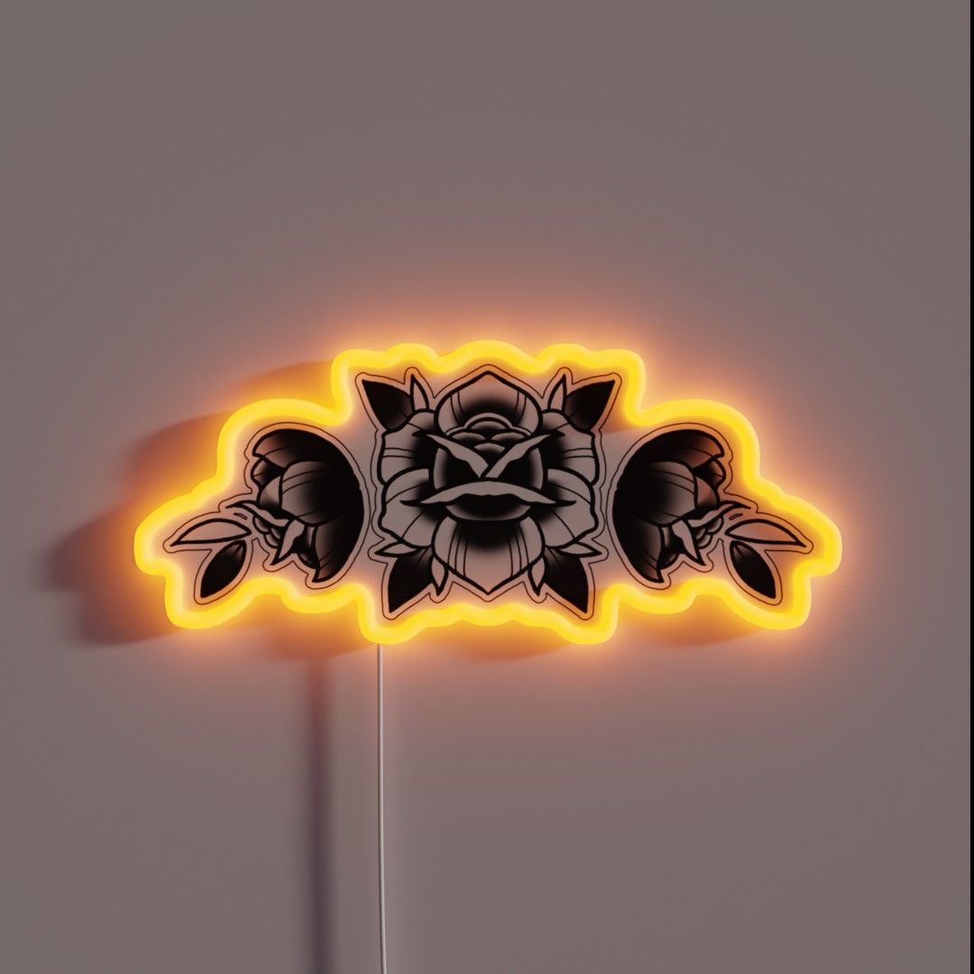 Traditional Rose Tattoo Design RGB Neon Sign Traditional Rose Tattoo Design RGB Neon Sign
