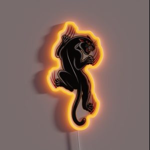 Traditional Tattoo Panther Illustration RGB Neon Sign Traditional Tattoo Panther Illustration RGB Neon Sign