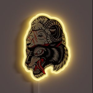 Traditional Wolf In Sheep Head Tattoo RGB Neon Sign Traditional Wolf In Sheep Head Tattoo RGB Neon Sign