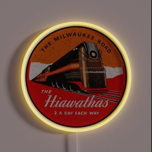 TRAIN THE MILWAUKEE ROAD THE HIAWATHAS VINTAGE STYLE ART DECO TRAVEL DECAL RGB Neon Sign