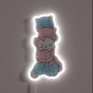 Transgender Pride Flag Cute Kawaii Cats Subtle LGBTQ Trans Pride RGB Neon Sign