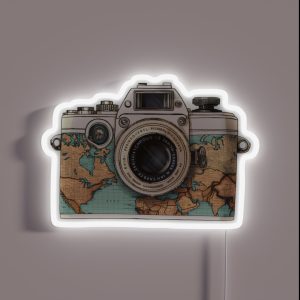 Travel The World Camera Old Camera RGB Neon Sign