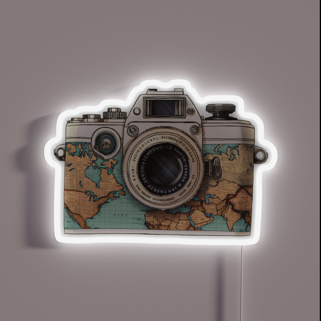 Travel The World Camera Old Camera RGB Neon Sign Travel The World Camera Old Camera RGB Neon Sign