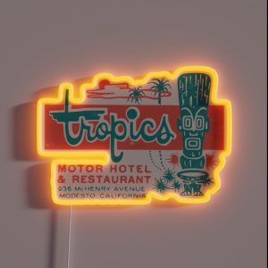 Tropics Motor Hotel Tiki 1950s Polynesian Retro Surf Style RGB Neon Sign