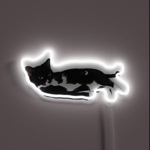 Tuxedo Cat Lounging RGB Neon Sign