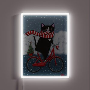 Tuxedo Cat Winter Bicycle Ride RGB Neon Sign Tuxedo Cat Winter Bicycle Ride RGB Neon Sign