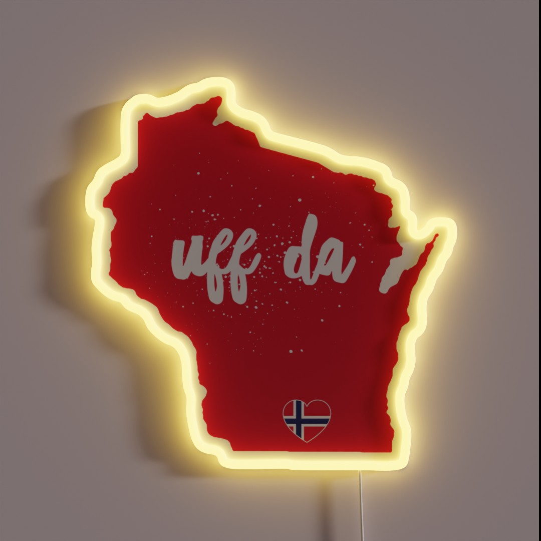 UFF DA Wisconsin W Norway Heart Flag RGB Neon Sign UFF DA Wisconsin W Norway Heart Flag RGB Neon Sign