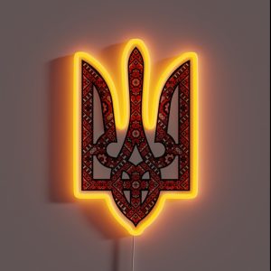 Ukraine Coat Of Arms Tryzub With Traditional Ornament RGB Neon Sign