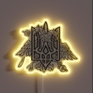 Ukrainian And Russian National Emblem Trident And Double Headed Eagle Vector Black And White Illustration For Badge And Sign Isolated RGB Neon Sign