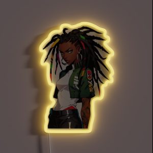 Urban Warrior With Braided Hair Anime Style Art RGB Neon Sign