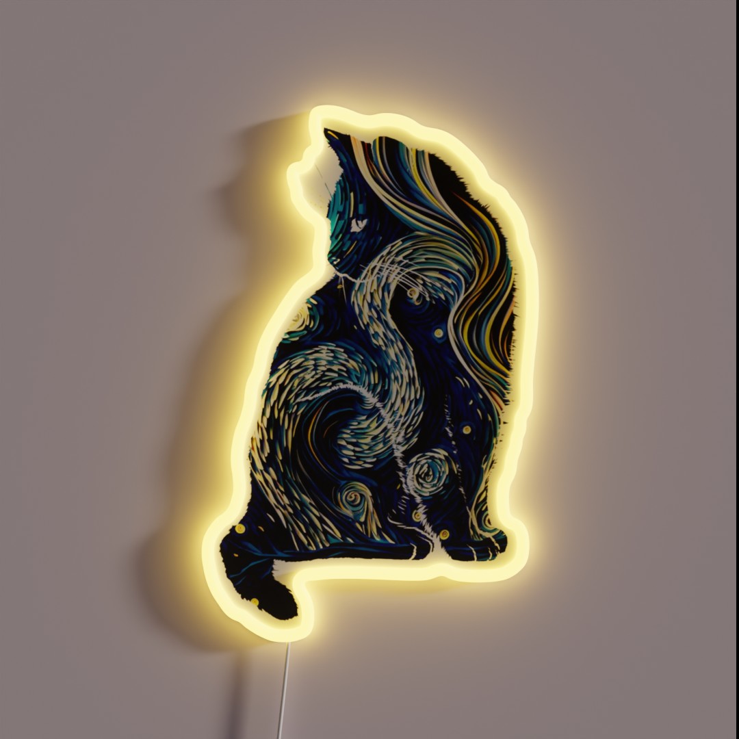 Van Gogh Starry Night Cat RGB Neon Sign Van Gogh Starry Night Cat RGB Neon Sign
