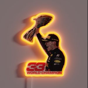 Verstappen Celebrating Dubai Gp 2021 World Champion With Trophy RGB Neon Sign Verstappen Celebrating Dubai Gp 2021 World Champion With Trophy RGB Neon Sign