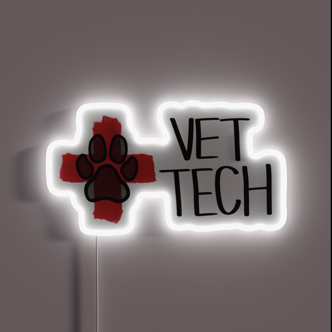 Vet Tech Cross And Paw Print Logo RGB Neon Sign Vet Tech Cross And Paw Print Logo RGB Neon Sign