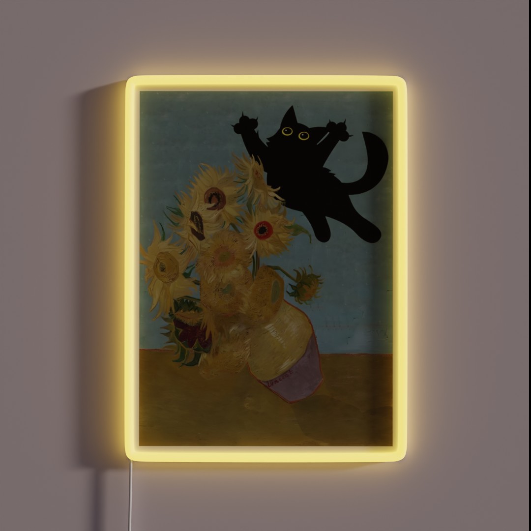 Vincent Van Gogh Flowers Cat RGB Neon Sign Vincent Van Gogh Flowers Cat RGB Neon Sign