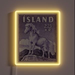 Vintage 1958 Icelandic Horse Postage Stamp RGB Neon Sign