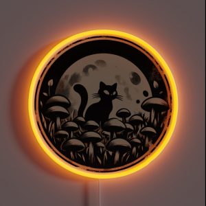 Vintage Black Cat In Mushroom Garden RGB Neon Sign Vintage Black Cat In Mushroom Garden RGB Neon Sign