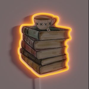 Vintage Book Stack And Tea RGB Neon Sign