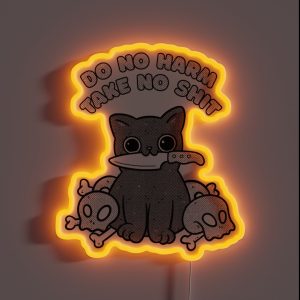 Vintage Cat Knife Do No Harm Take No Shit RGB Neon Sign