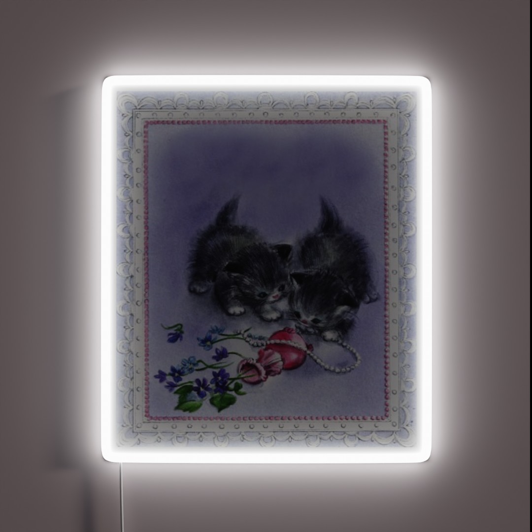 Vintage Kittens And Antique Pearls RGB Neon Sign Vintage Kittens And Antique Pearls RGB Neon Sign