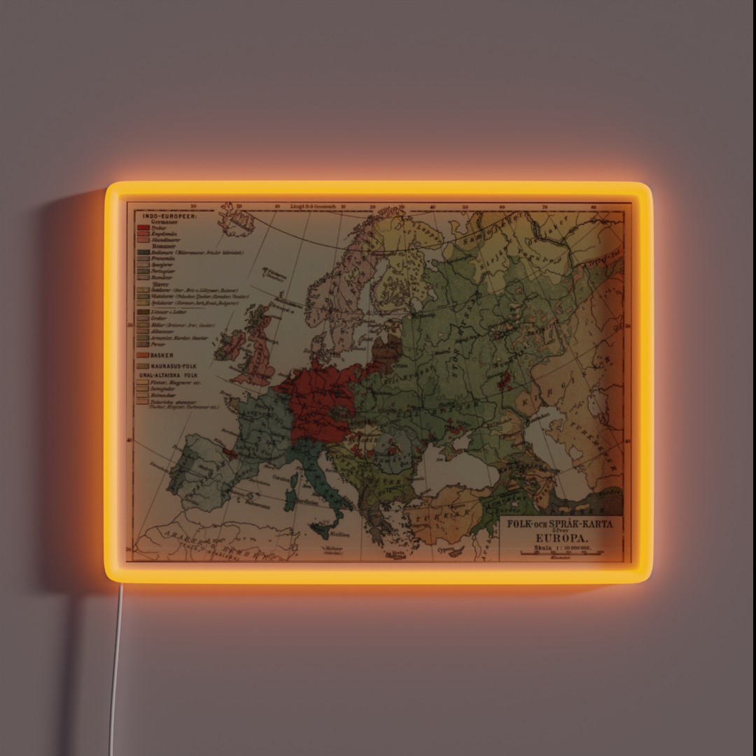 Vintage Linguistic Map Of Europe 1907 RGB Neon Sign Vintage Linguistic Map Of Europe 1907 RGB Neon Sign