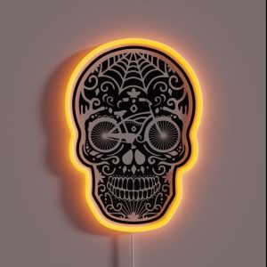 Vintage Mexican Skull With Bicycle White On Black RGB Neon Sign Vintage Mexican Skull With Bicycle White On Black RGB Neon Sign