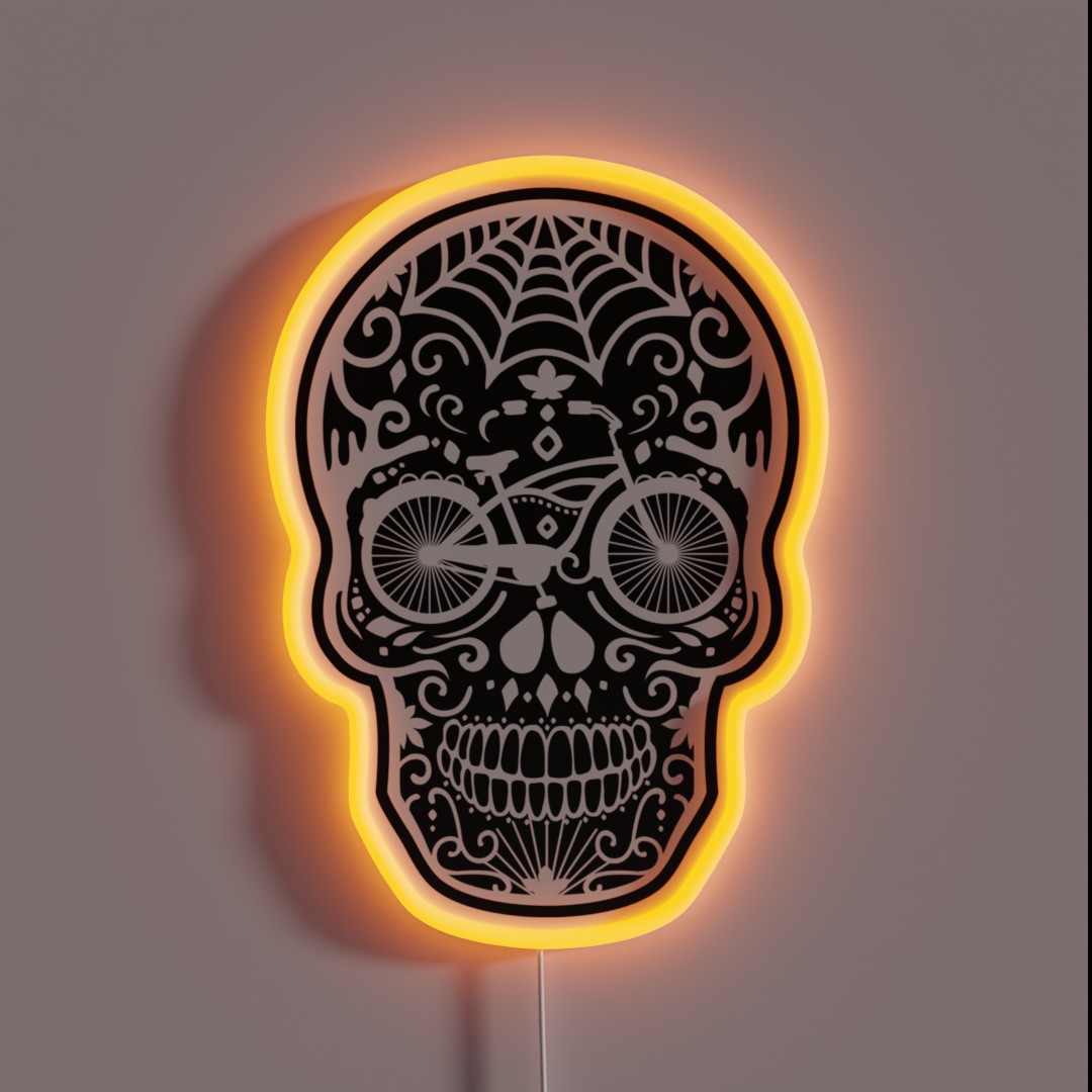 Vintage Mexican Skull With Bicycle White On RGB Neon Sign Vintage Mexican Skull With Bicycle White On RGB Neon Sign