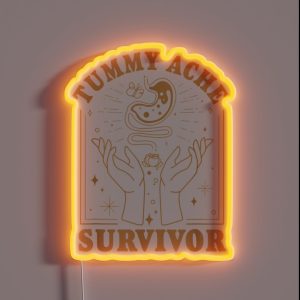 Vintage Minimalist Tummy Ache Survivor Funny Saying RGB Neon Sign
