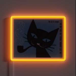 Vintage Polish Matchbox Label Cat Smoking Pipe RGB Neon Sign