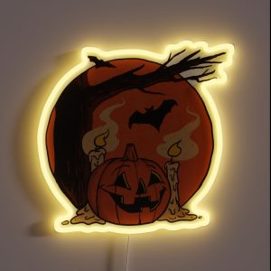 Vintage Pumpkin Scene Halloween RGB Neon Sign