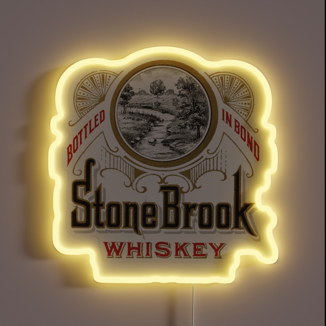 Vintage Stone Brook Whiskey Bottled In Bond RGB Neon Sign Vintage Stone Brook Whiskey Bottled In Bond RGB Neon Sign