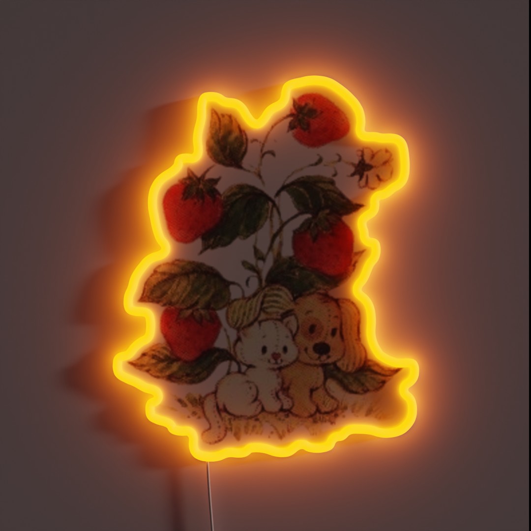 Vintage Strawberry Dog And Cat RGB Neon Sign Vintage Strawberry Dog And Cat RGB Neon Sign