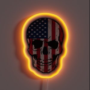 Vintage USA Flag Skull Design RGB Neon Sign