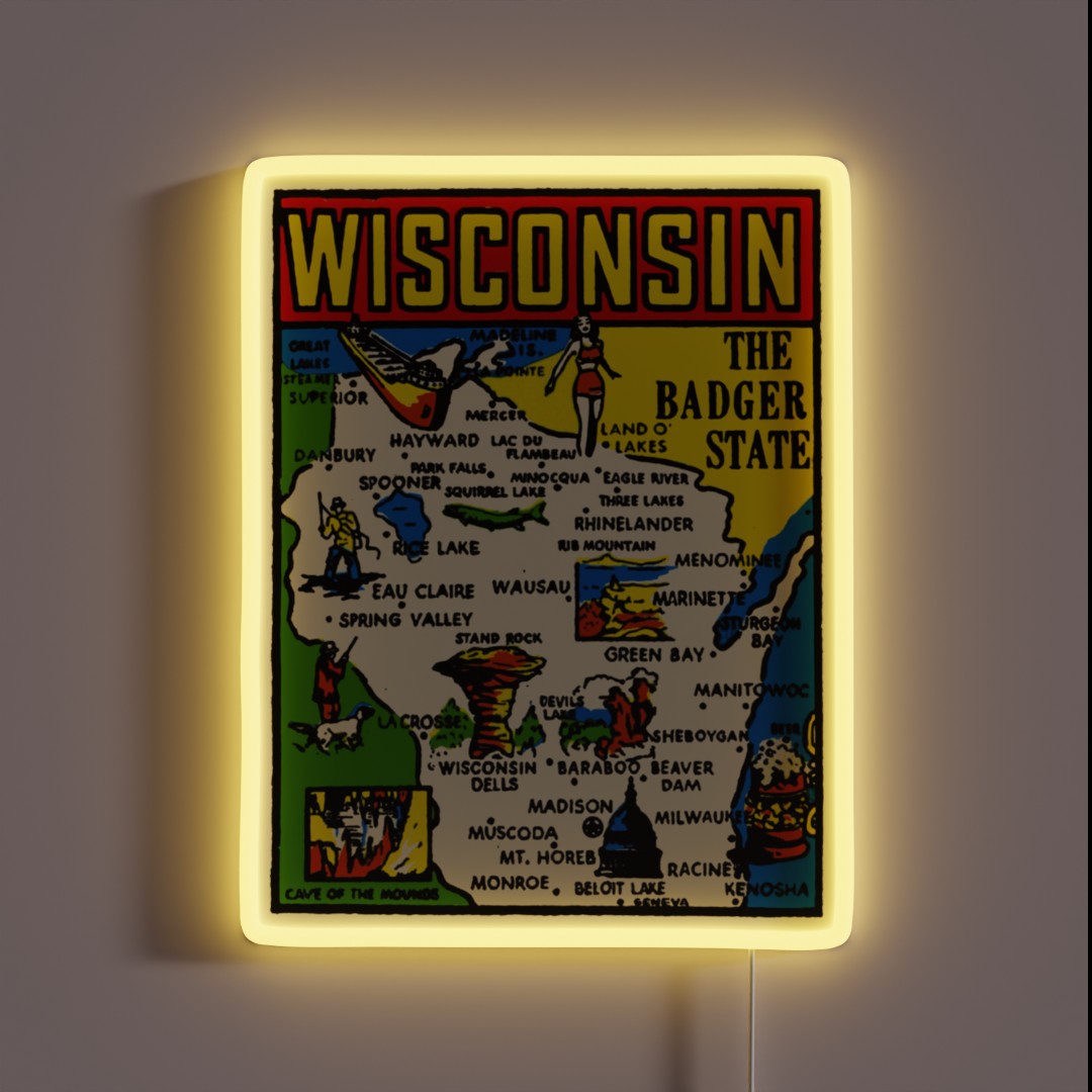 Vintage Wisconsin Decal RGB Neon Sign Vintage Wisconsin Decal RGB Neon Sign