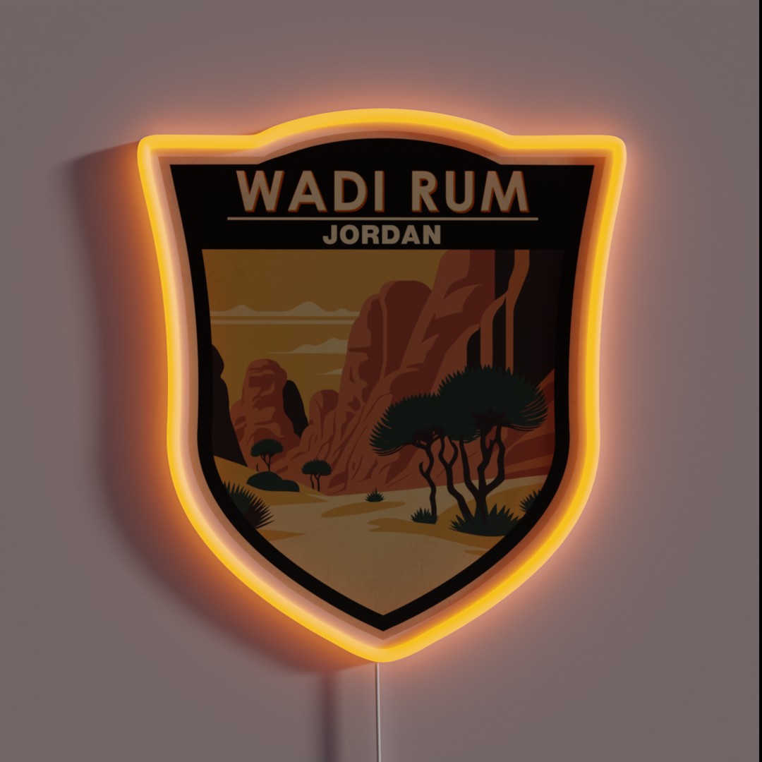 Wadi Rum Jordan Travel Art Badge RGB Neon Sign Wadi Rum Jordan Travel Art Badge RGB Neon Sign