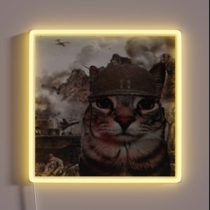 War Cat Thousand Yard Stare Meme RGB Neon Sign