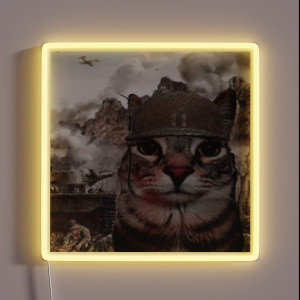 War Cat Thousand Yard Stare Meme RGB Neon Sign
