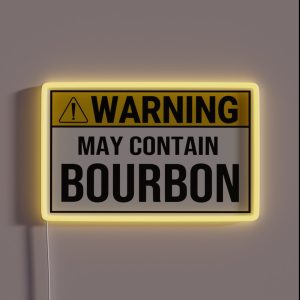 Warning Contain Bourbon Whiskey Drinking Warning Sign RGB Neon Sign
