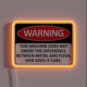 Warning This Machine Does Not Know The Difference Between Metal And Flesh Meme Oddly Specific Machine Safety RGB Neon Sign