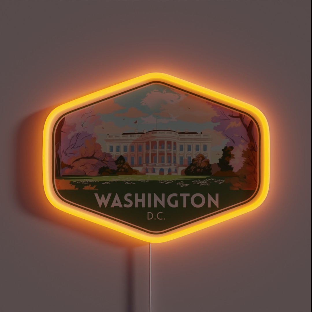 Washington D C White House Travel Souvenir RGB Neon Sign Washington D C White House Travel Souvenir RGB Neon Sign