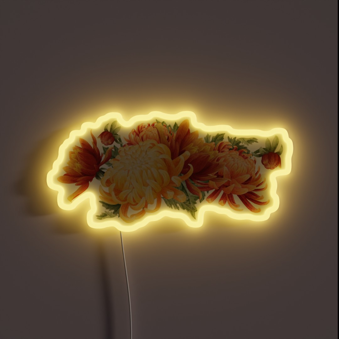 Watercolor Chrysanthemum Bouquet RGB Neon Sign Watercolor Chrysanthemum Bouquet RGB Neon Sign