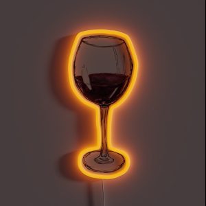Watercolor Hand Drawn Sketch Illustration With Glass Of Red Wine RGB Neon Sign
