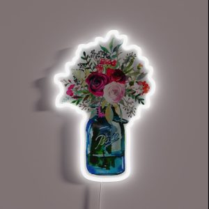 Watercolor Mason Jar Flowers RGB Neon Sign