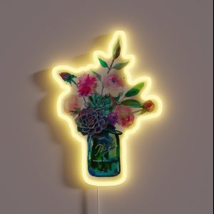 Watercolor Mason Jar Flowers RGB Neon Sign