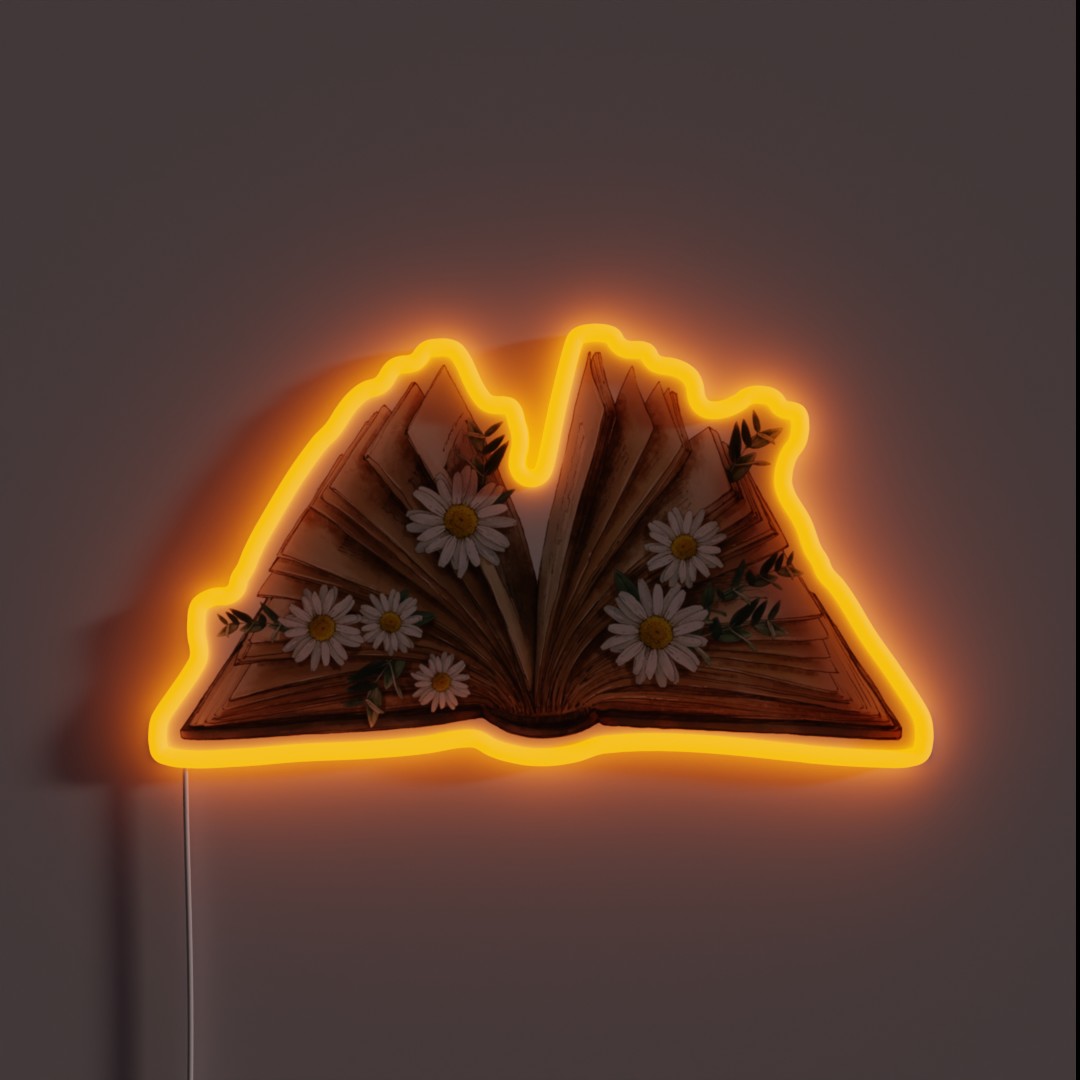 Watercolor Open Book With Daisy Chamomel RGB Neon Sign Watercolor Open Book With Daisy Chamomel RGB Neon Sign